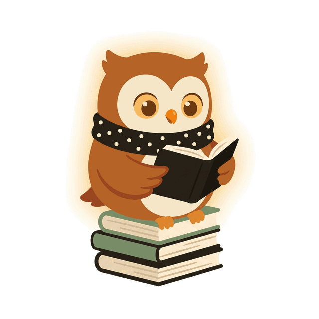 Inky, BookWorm's reading companion, an owl perched on a stack of books