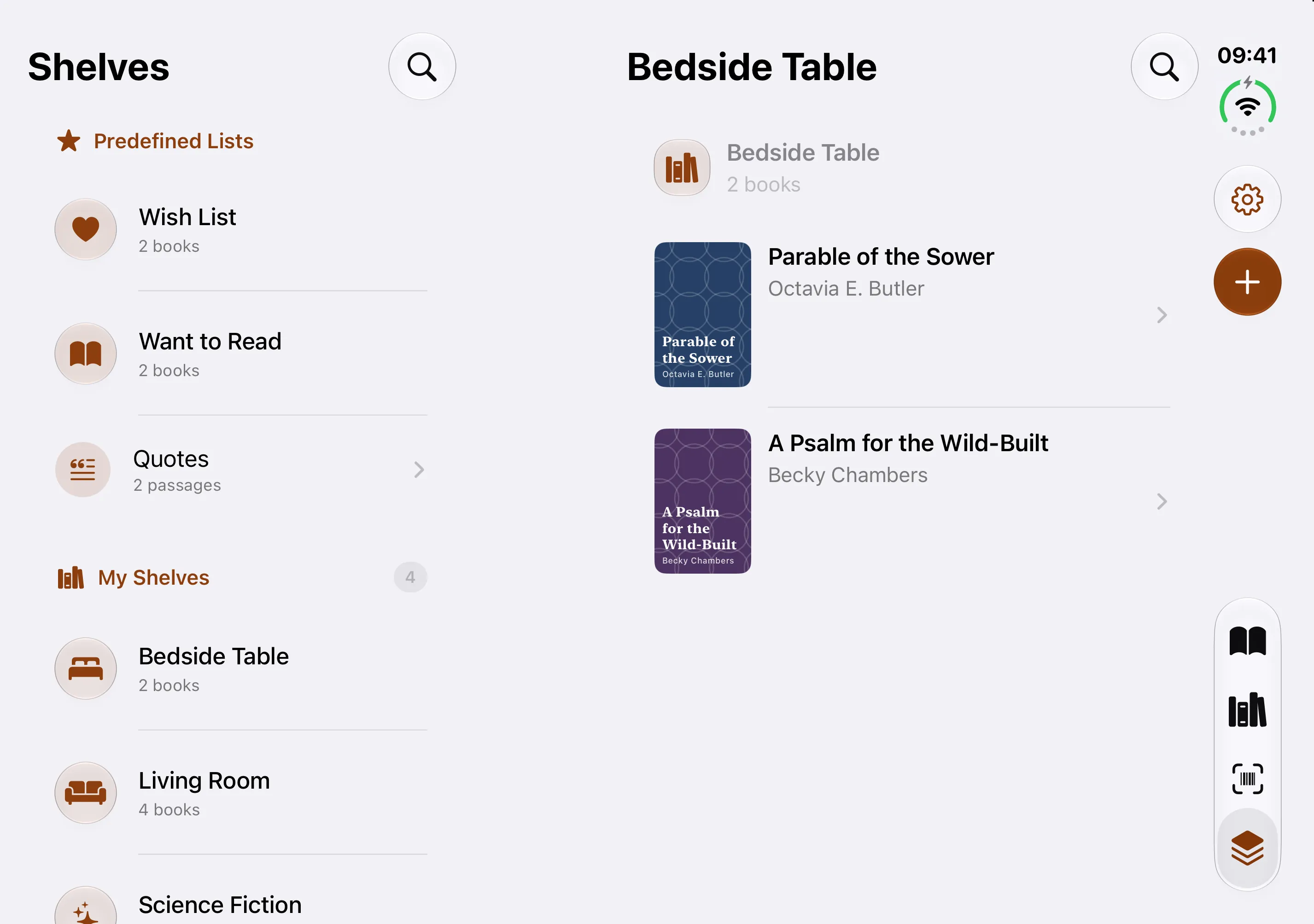 BookWorm custom shelves and organisation side by side on iPhone Duo